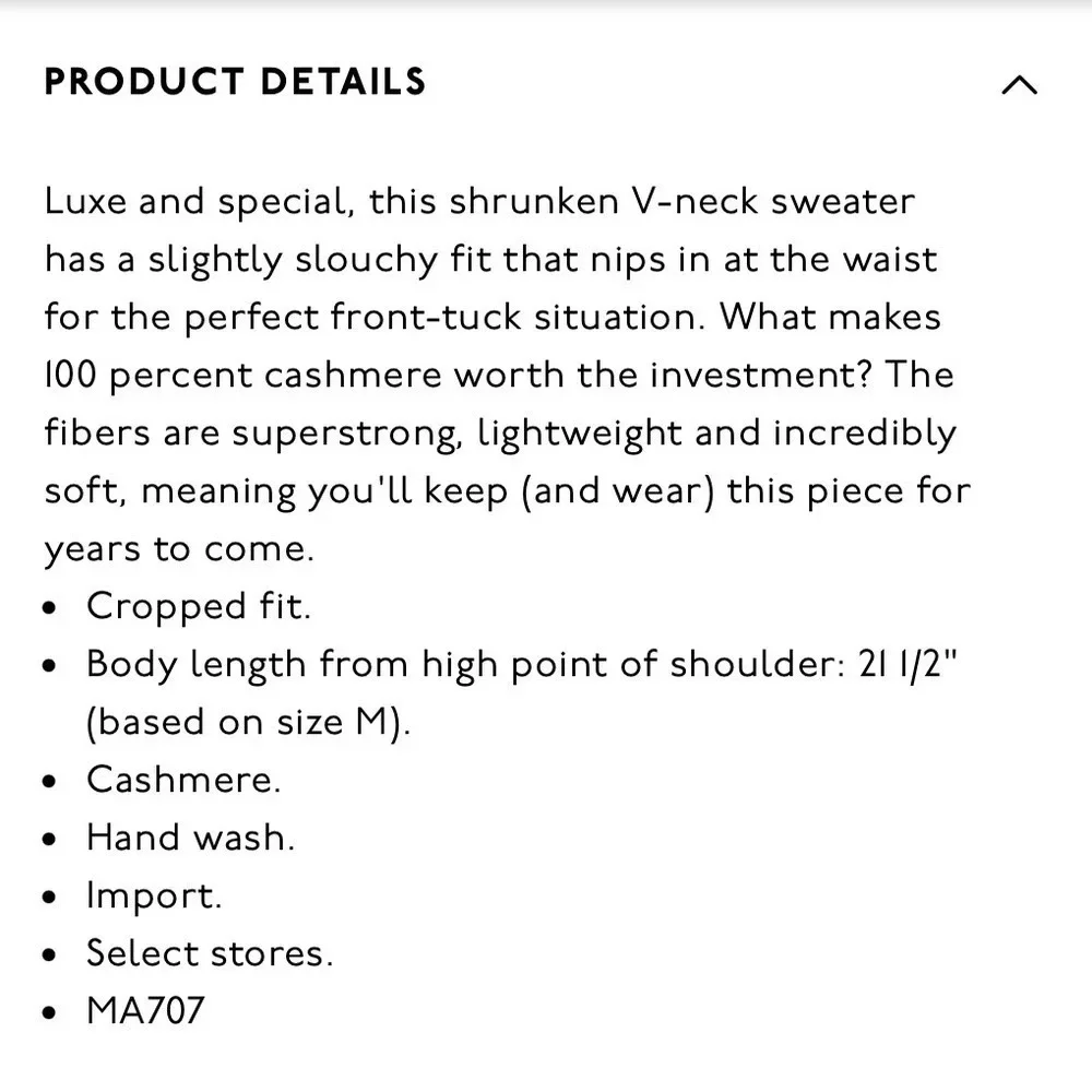 Madewell (Fall 2020) Cashmere V-Neck Sweater size XS MA707